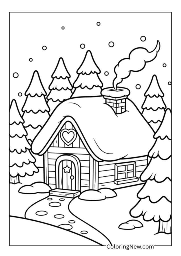 cozy cabin in the snowy forest