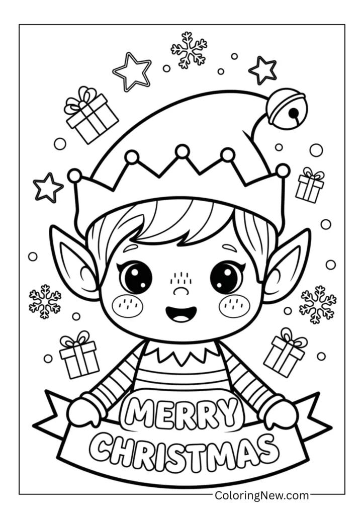 Elf holding a “Merry Christmas”