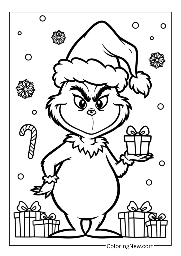 Grinch wearing a Santa hat