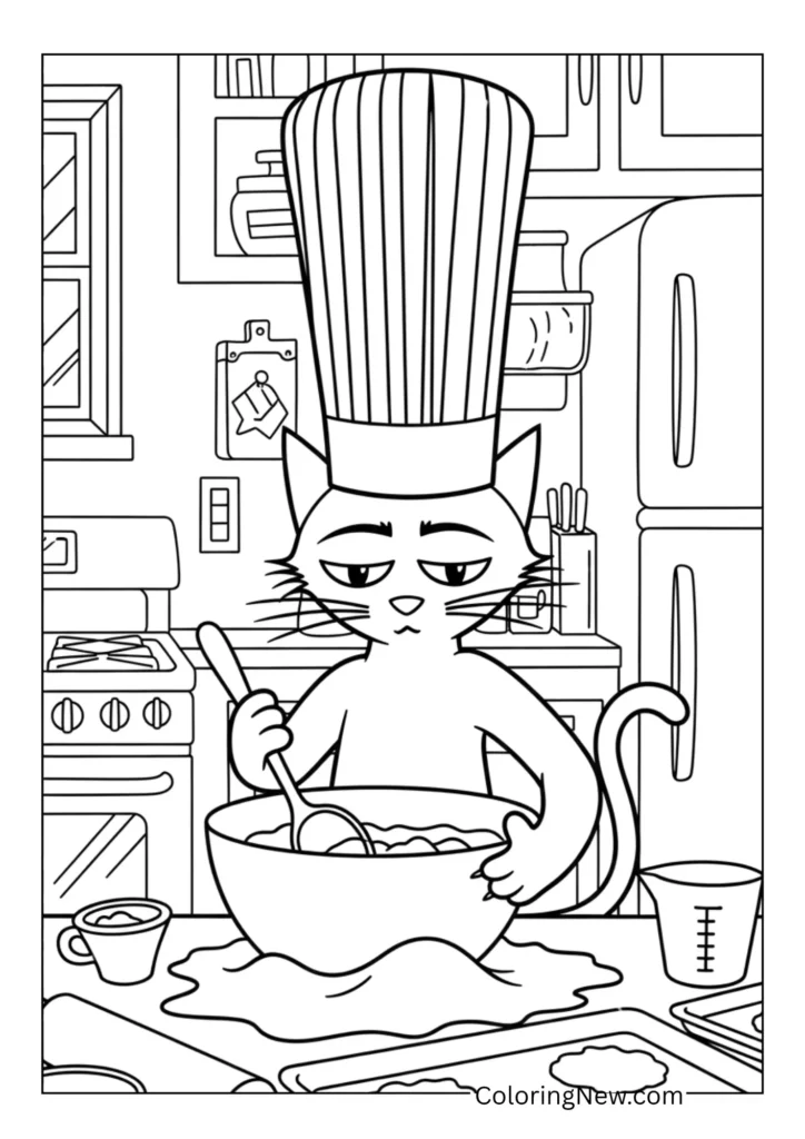 Pete the Cat Baking Coloring Page