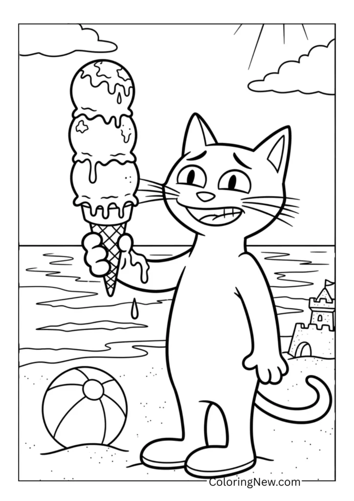 Pete the Cat Ice Cream Coloring Page