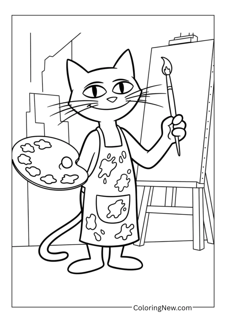 Pete the Cat Painting Coloring Page