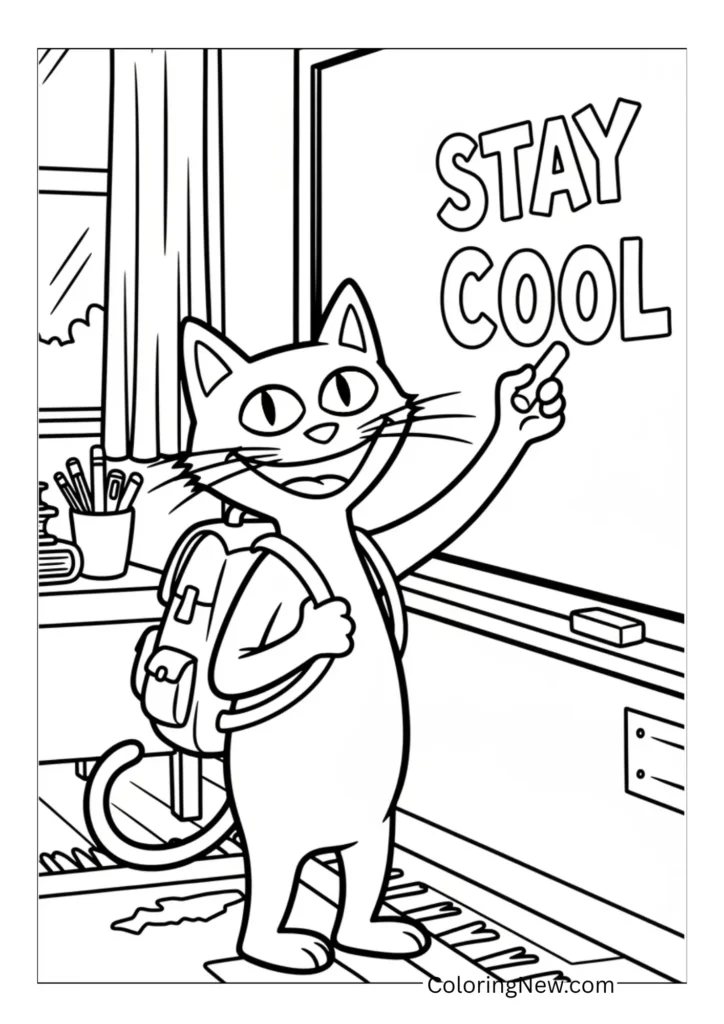 Pete the Cat School Coloring Page
