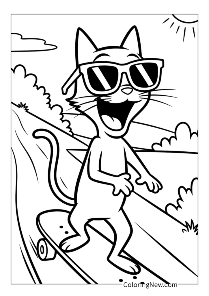 Pete the Cat Skateboard Coloring Page