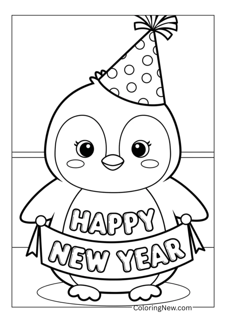 Cute baby penguin wearing a New Year party hat