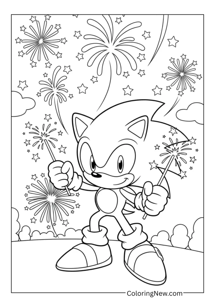 Sonic the Hedgehog posing with sparklers