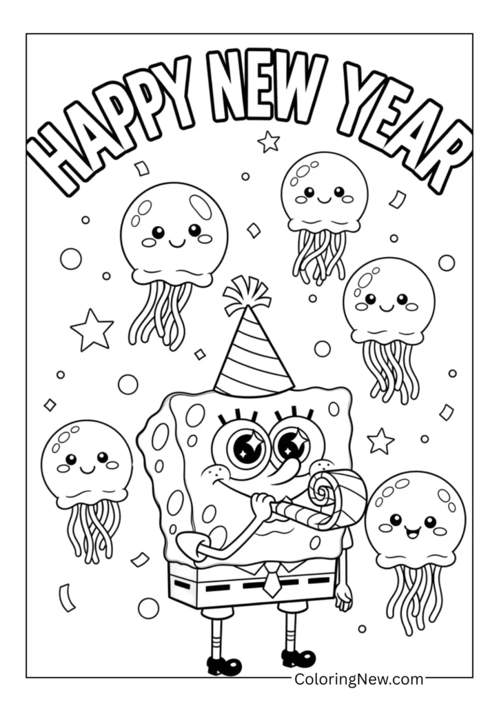 SpongeBob SquarePants celebrating Happy New Year
